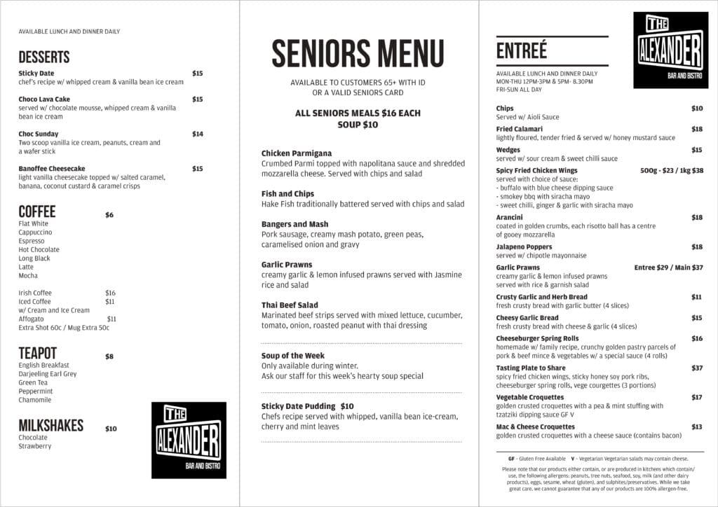 Menu | The Alexander Bar & Bistro